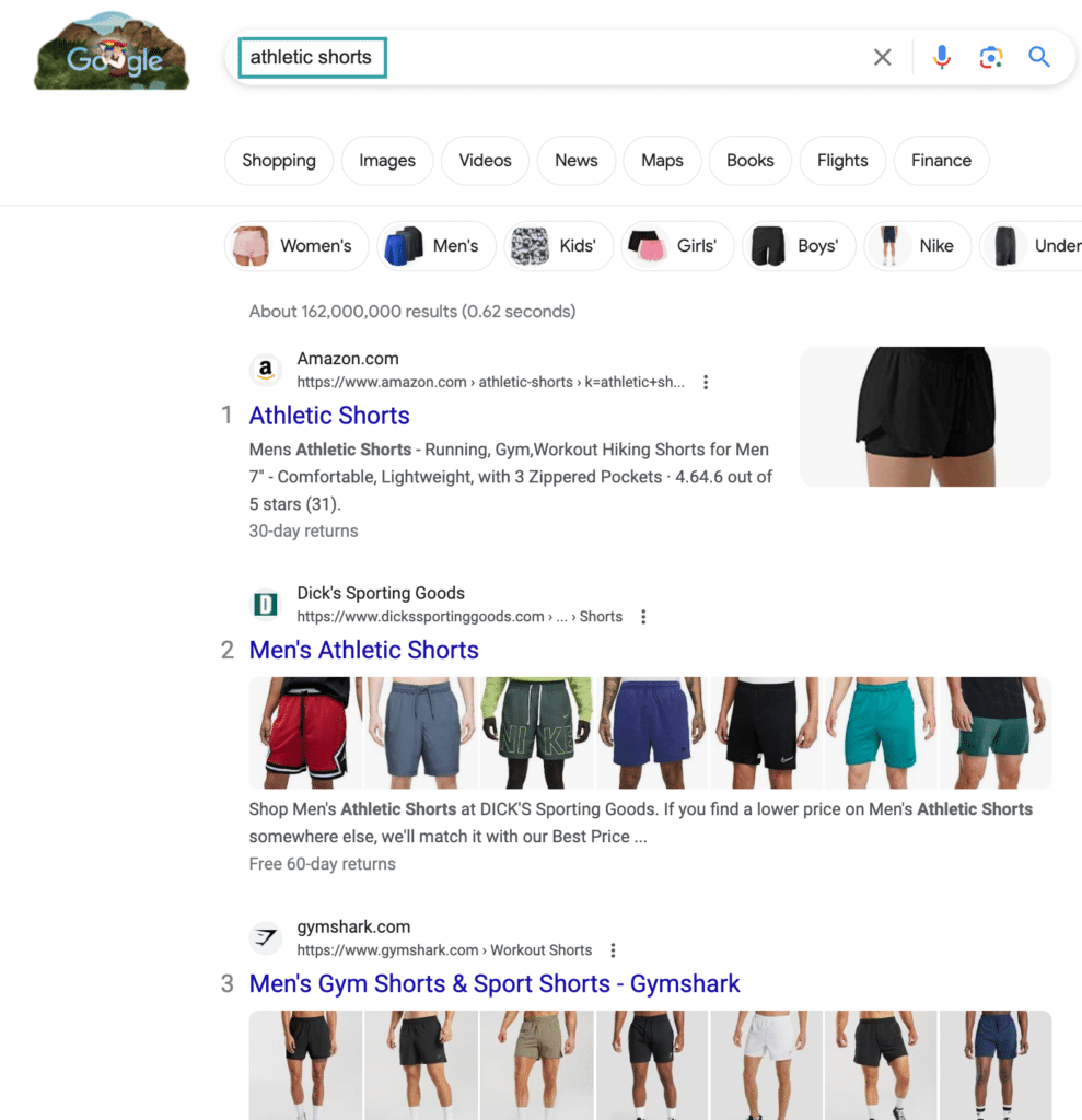 e-commerce product page search intent results