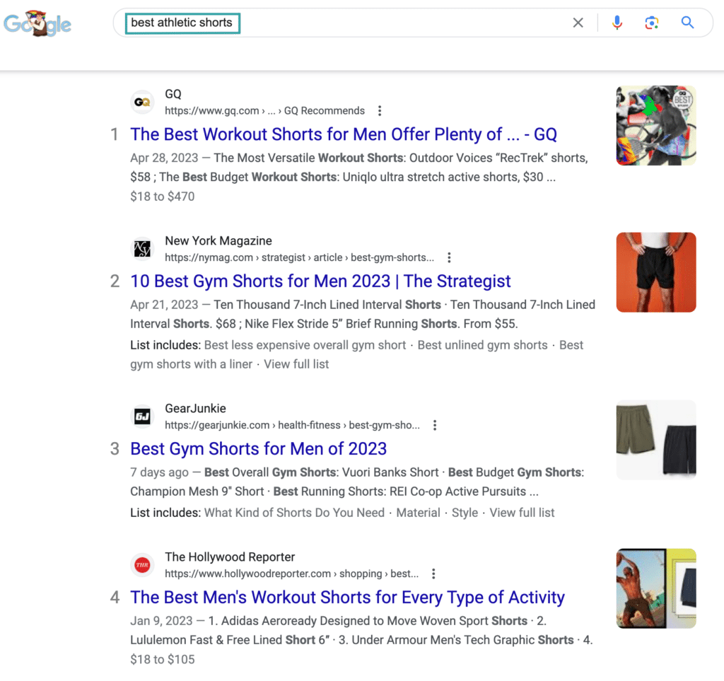 e-commerce blog search intent results